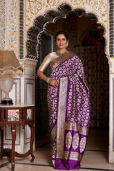 purple floral printed paithani jacquard art silk saree