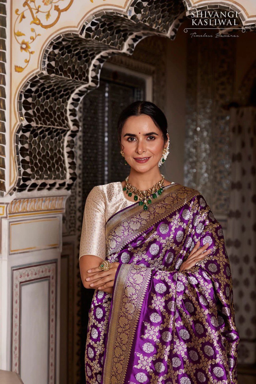 purple jacquard saree for wedding