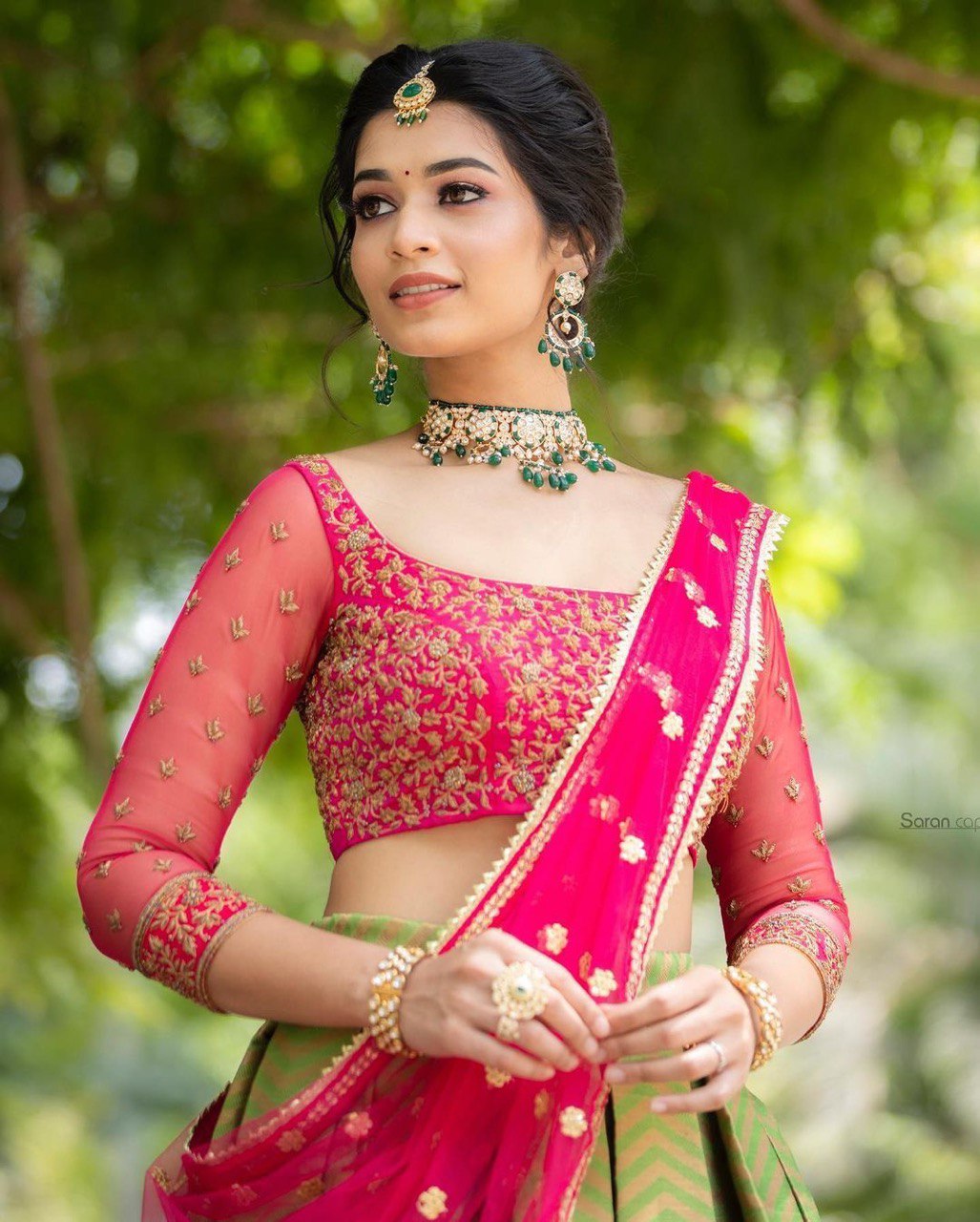 Luxurious Kanjivaram Pure Silk Saree in Pink & Green with Dupatta and Blouse