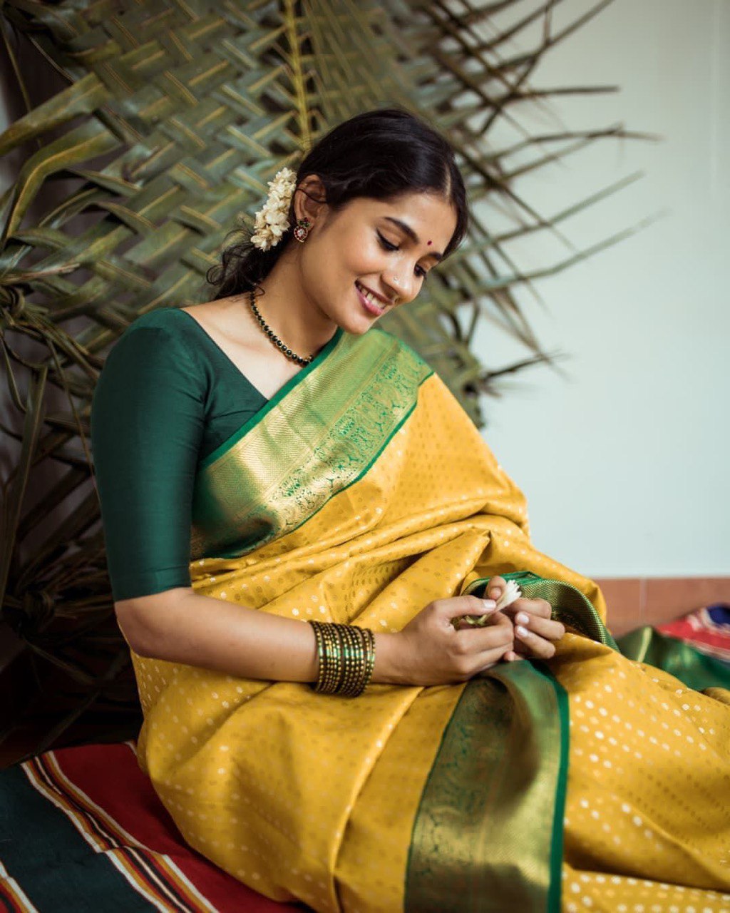 yellow digital printed saree for women
