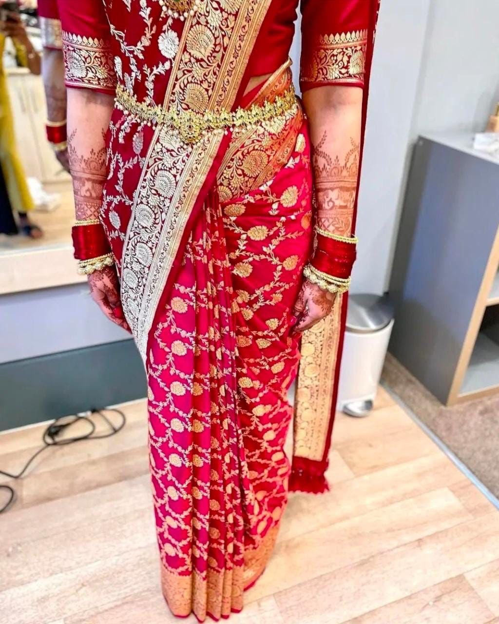 Luxurious Banarasi Silk Saree in Bridal Gold with Elaborate Zari Weaving, Ideal for Weddings