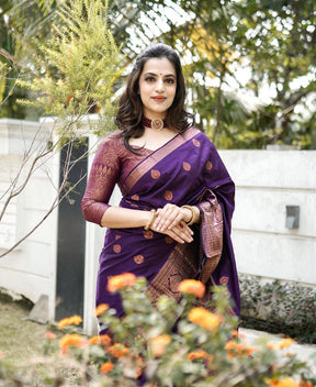 Exquisite Purple Kanjivaram Jacquard Silk Saree