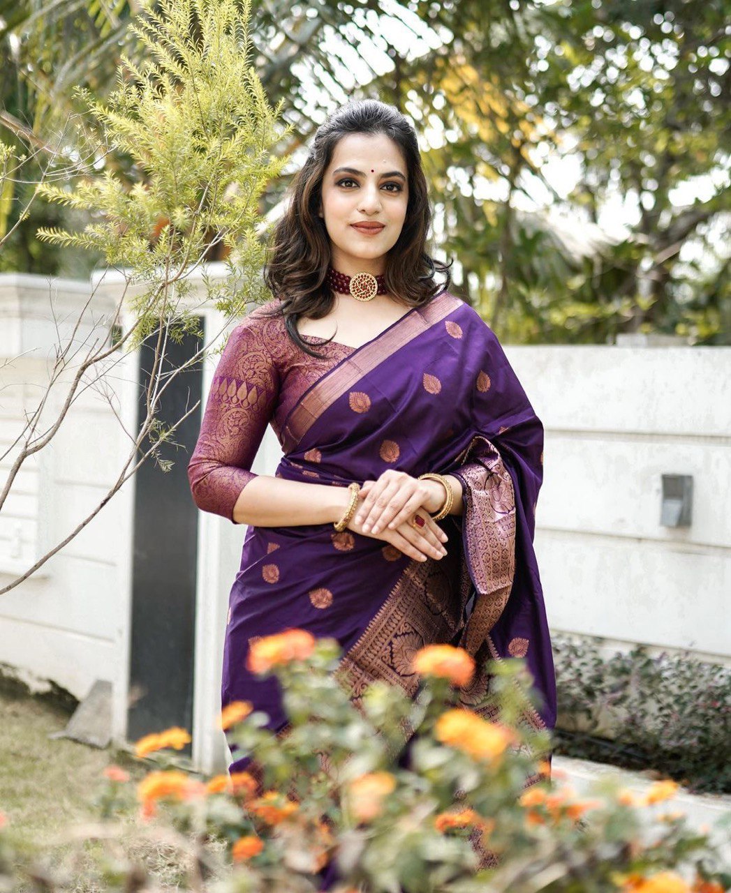 Purple Color Zari Woven Kanjivaram Pure Silk Saree for Wedding - Vootbuy