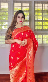 red zari woven designer soft silk kanjivaram jacquard saree