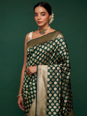 Green Color Soft Silk Saree with Beautiful Copper Zari Weaving - Vootbuy