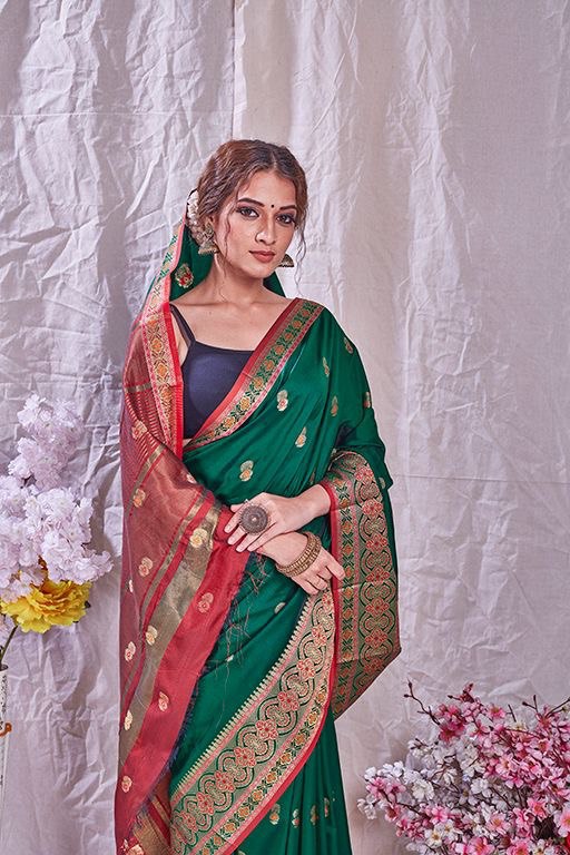 green self design jacquard art silk saree