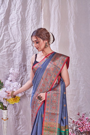Wedding Wear Grey Color Pure Zari Weaving Kanjivaram Silk Saree