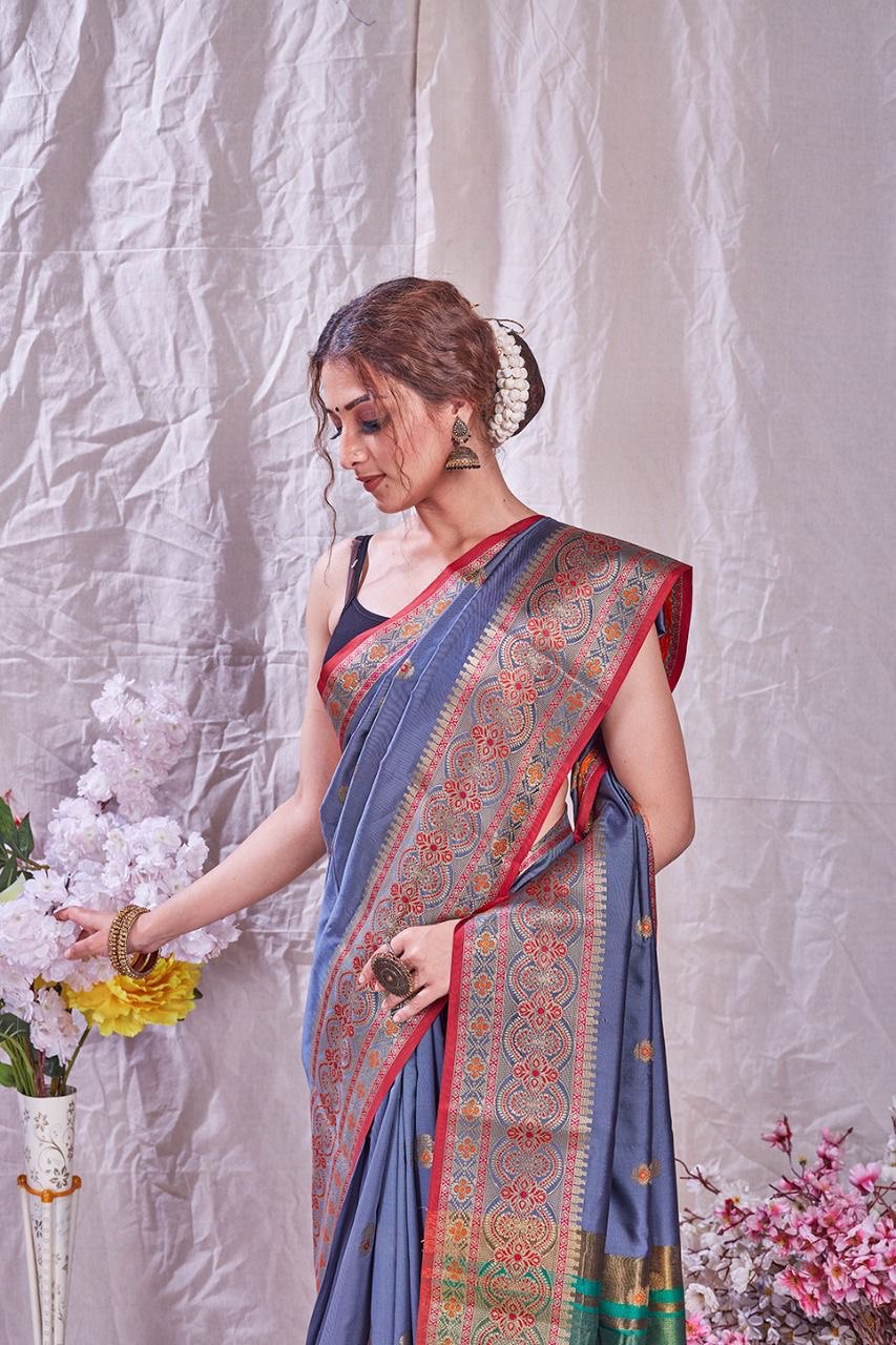 grey kanjivaram silk saree for wedding