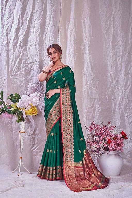 green self design kanjivaram jacquard art silk saree
