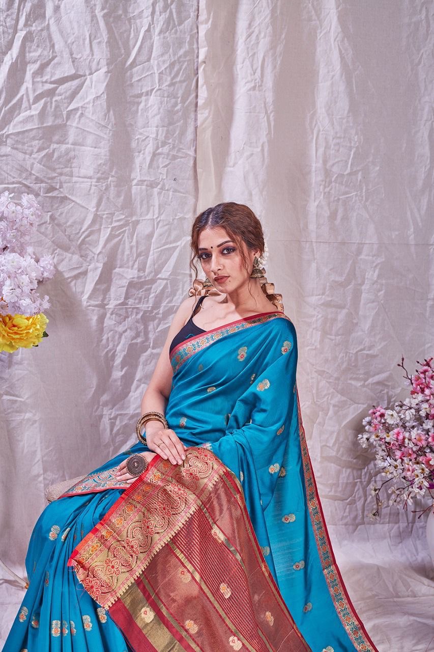 light blue zari weaving kanjivaram jacquard saree
