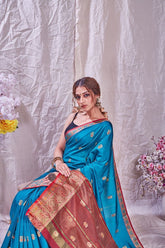 Light Blue Color Zari Weaving Kanjivaram Pure Silk Jacquard Saree