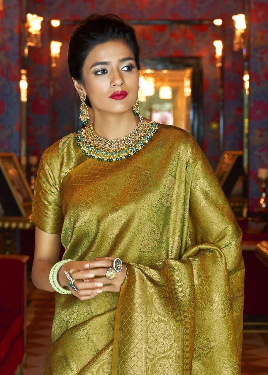 lichi soft silk banarasi saree with litchi blouse