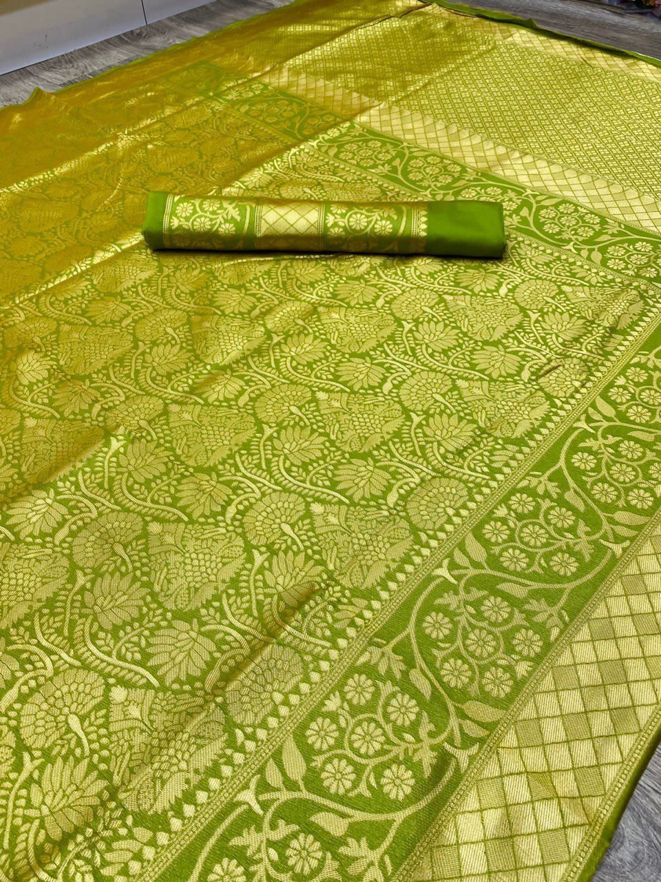 lemon color soft silk banarasi saree