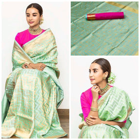 Women's Flower Woven Design Soft Silk Banarasi Jacquard Cotton Saree