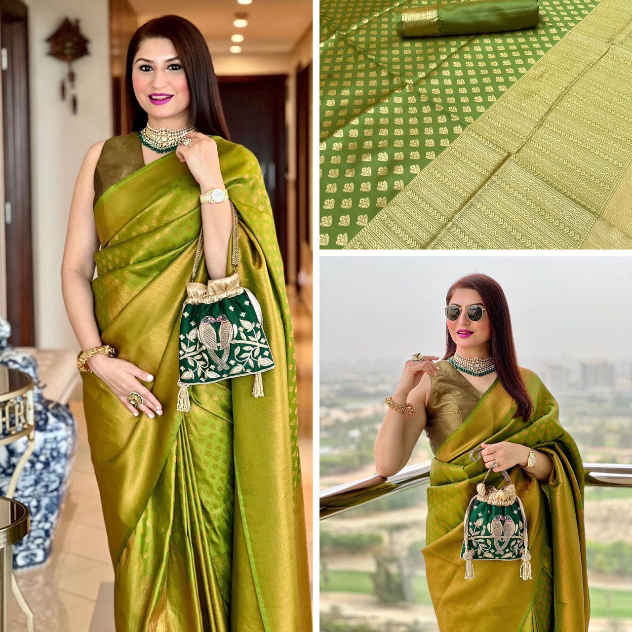 Captivating Green Lichi Silk Banarasi Saree Adorned with Rich Zari Weaving