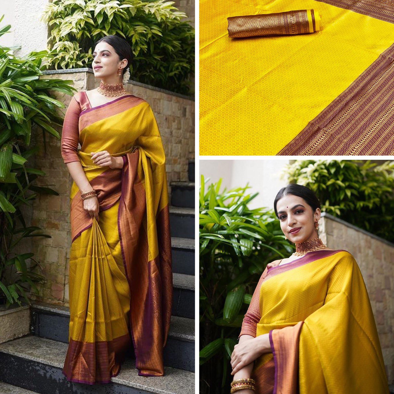 yellow soft silk saree