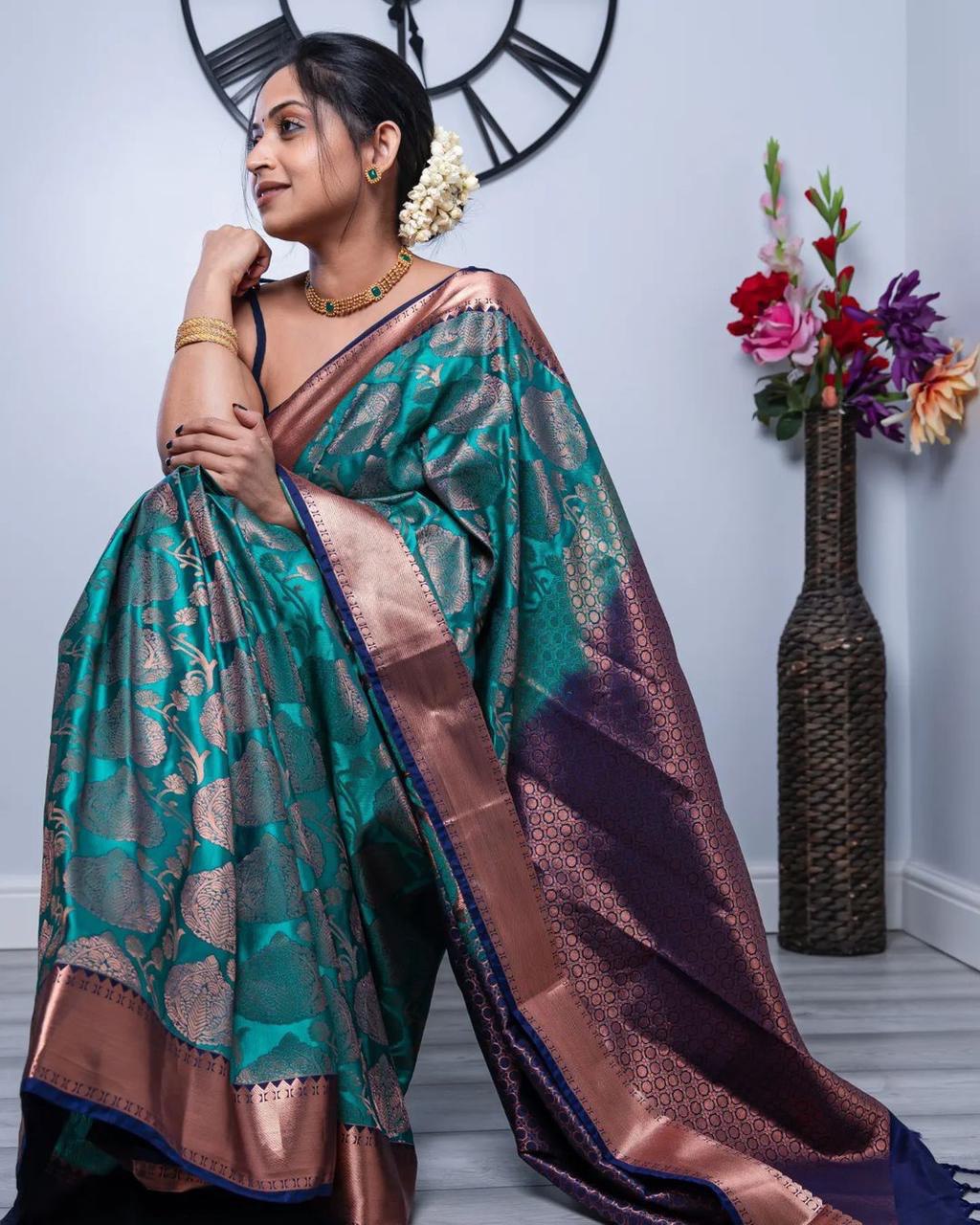 sky blue jacquard saree for wedding