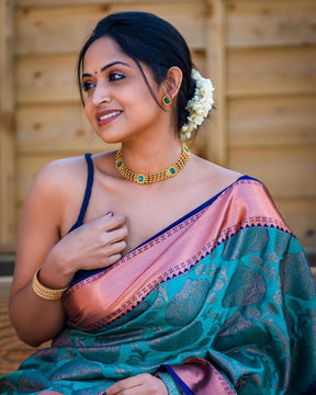 Sky Blue Color Zari Woven Fancy Jacquard Saree for Wedding | Vootbuy