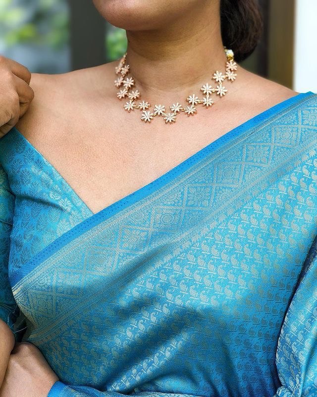 Blue Color Zari Weaving Banarasi Soft Lichi Silk Jacquard Saree