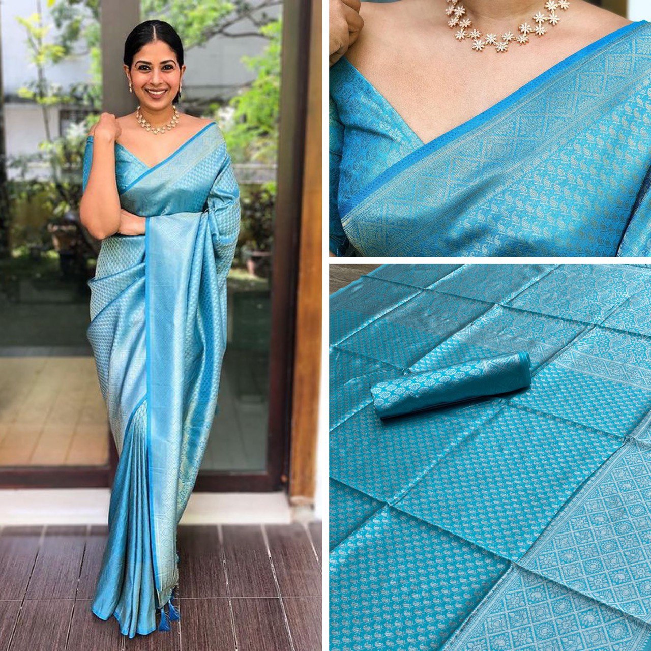 Traditional Banarasi Soft Silk Saree - Sky Blue Zari Weave