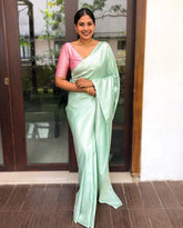 Elegant Silver Green Zari Weaving Banarasi Silk Blend Saree
