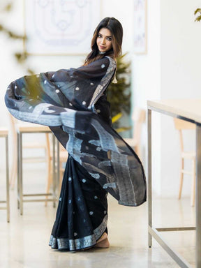 Women's Luxuries Zari Woven Bollywood Cotton Linen Saree by Vootbuy