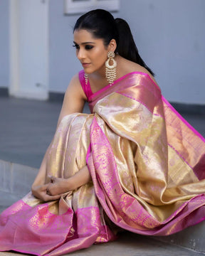 Women's Hand Woven Pure Soft Silk Banarasi Saree for Wedding by Vootbuy