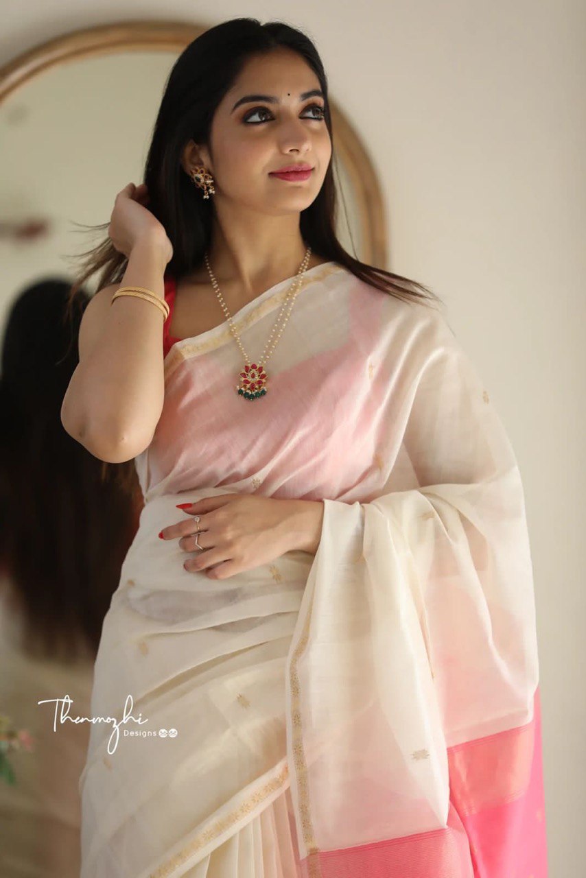 white linen saree