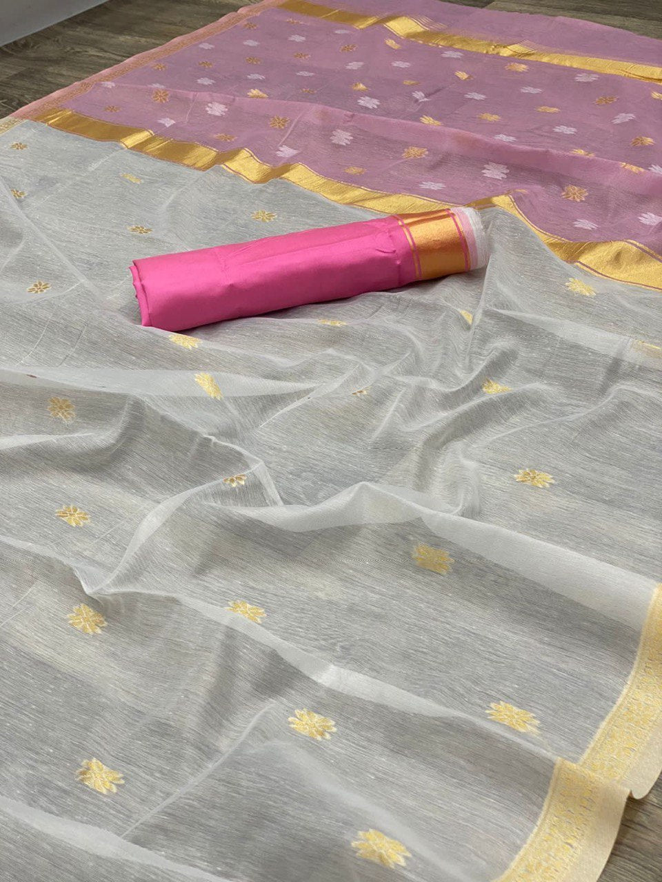 white linen cotton saree