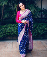 Regal Royal Blue Soft Silk Banarasi Saree with Zari Weaving