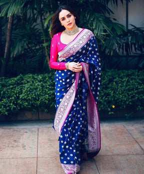 Royal Blue Color Zari Woven Soft Silk Banarasi Saree by Vootbuy