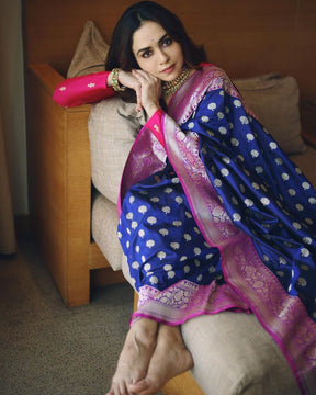 Royal Blue Color Zari Woven Soft Silk Banarasi Saree by Vootbuy