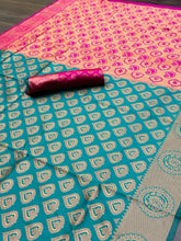 Blue Color Heavy Zari Design Banarasi Soft Silk Saree for Women's