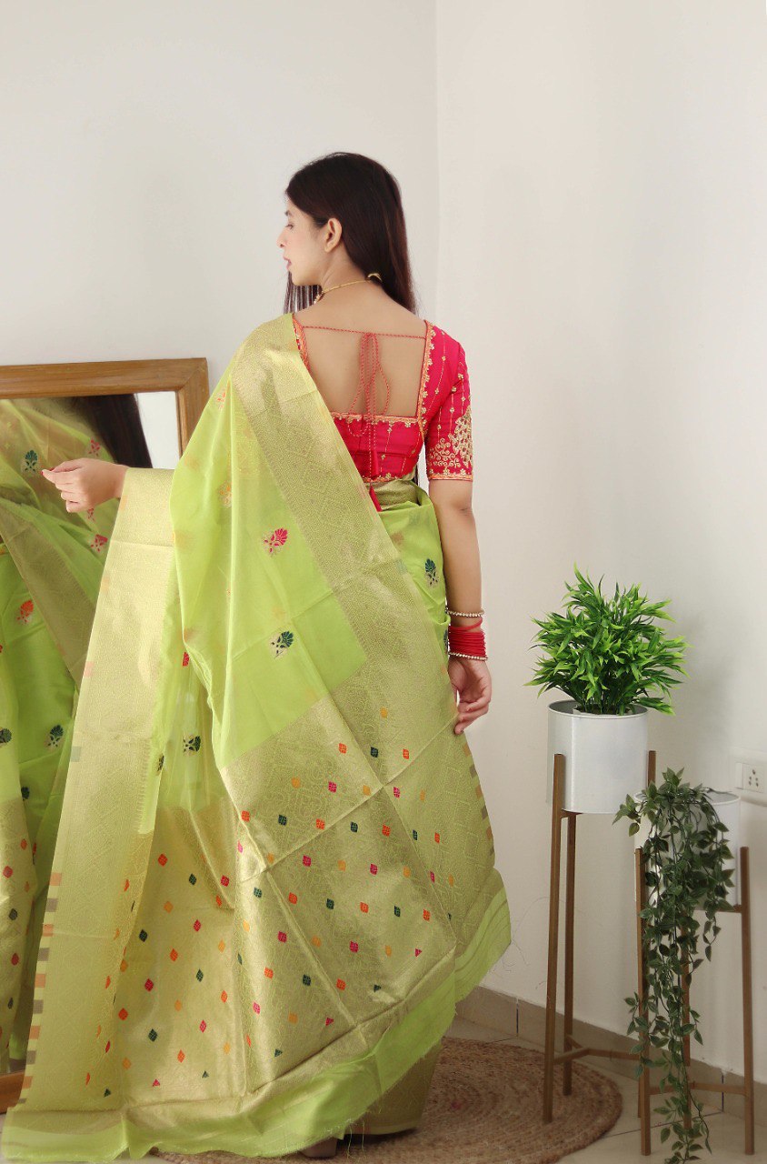 Festive Wear Hand Woven Organza Soft Silk Saree for Women's | Vootbuy