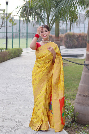 wedding wear yellow kanchipuram soft silk saree