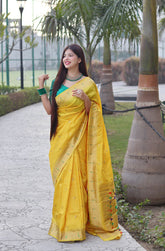Yellow Banarasi Soft Silk Zari Work Designer Saree