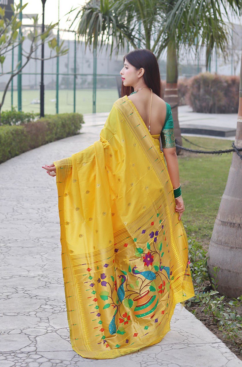 Traditional Yellow Banarasi Soft Silk Designer Saree with Zari