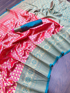 Lichi Silk Banarasi pink saree for women