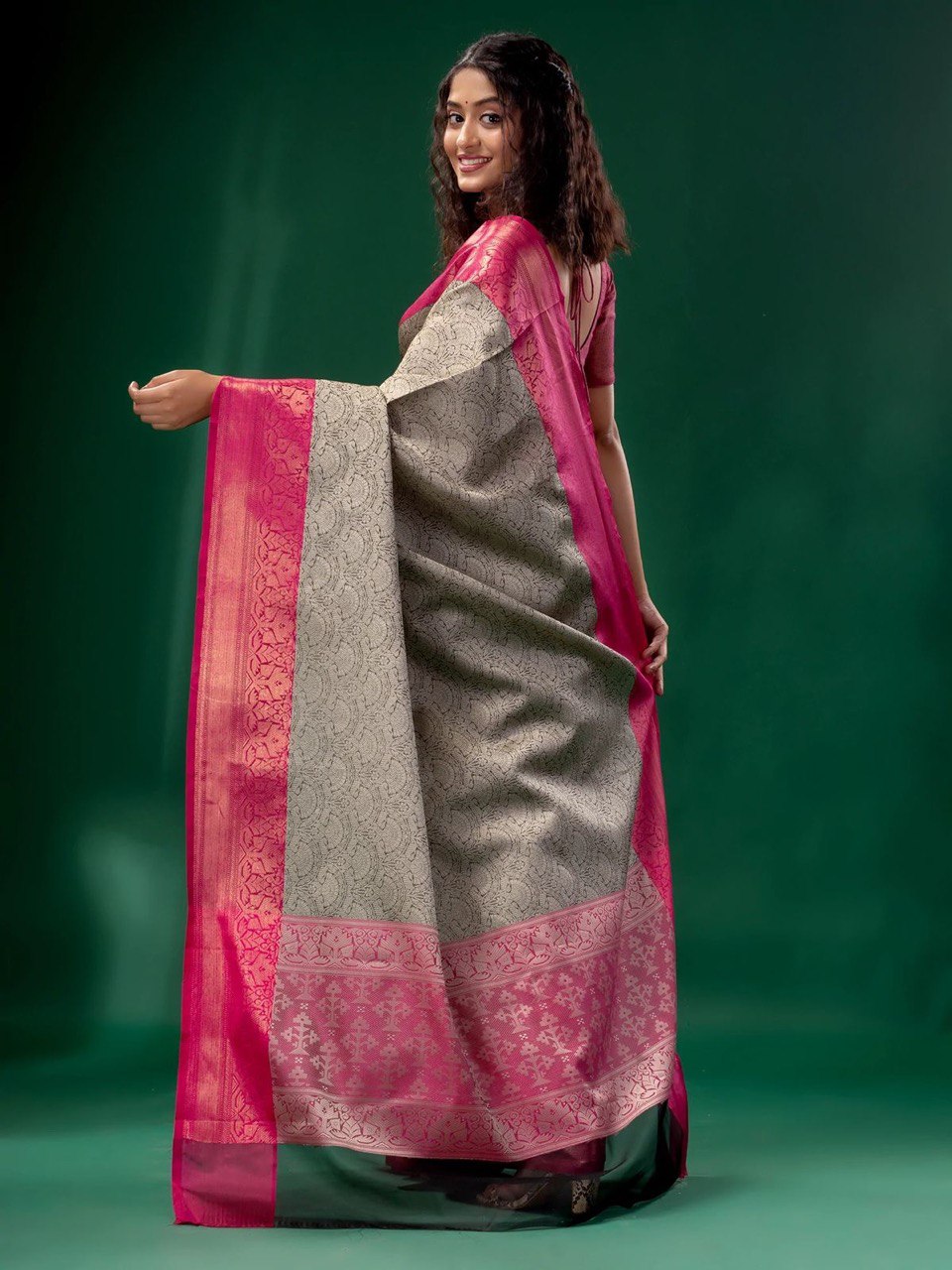 Vootbuy Indian Women's Banarasi Soft Lichi Silk Saree for Wedding