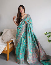 Women's Kashmiri Pure Zari Weaving Saree for Indian Weddings - Vootbuy