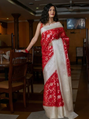 Party Wear Pure Banarasi Hand Woven Semi Silk Saree by Vootbuy