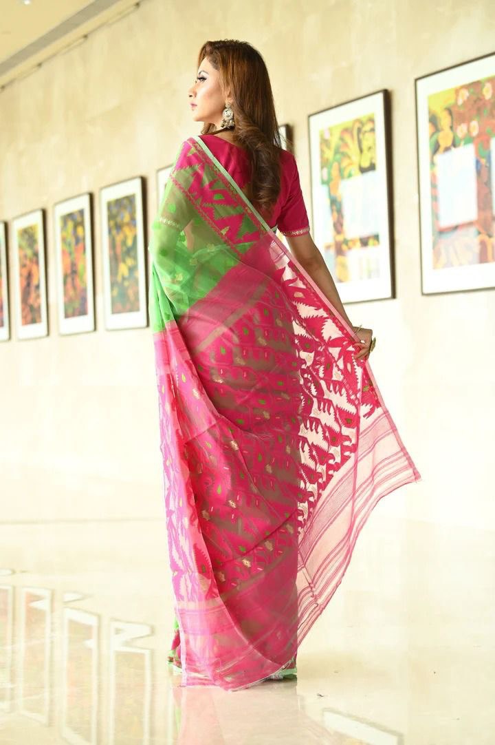 green jamdani cotton saree