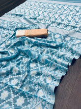 Blue Color Jacquard Cotton Silk Jamdani Saree without Blouse | Vootbuy