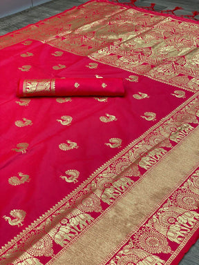 Women's Pure Zari Weaving Hand Woven Banarasi Silk Saree by Vootbuy