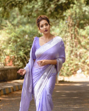 Women's Pure Banarasi Khadi Chiffon Saree for Traditional Wear | Vootbuy