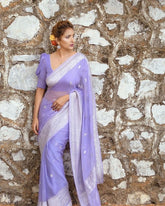 Women's Pure Banarasi Khadi Chiffon Saree for Traditional Wear | Vootbuy