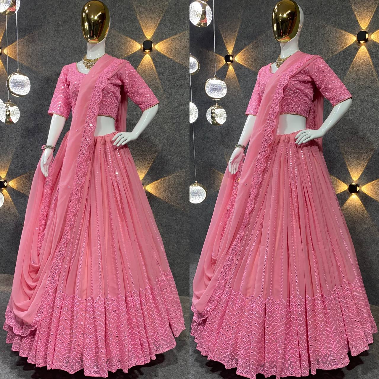 Pink Colour Embroidered Attractive Party Wear Silk Lehenga choli
