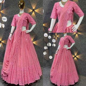 Pink Colour Embroidered Attractive Party Wear Silk Lehenga choli