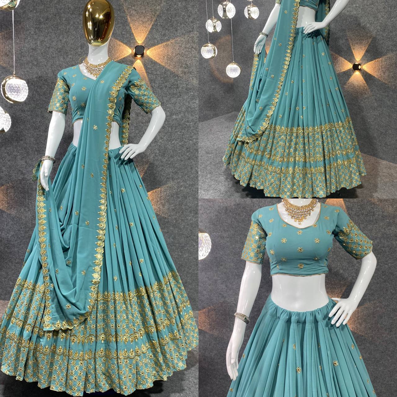 Light blue Colour Embroidered Attractive Party Wear Silk Lehenga choli