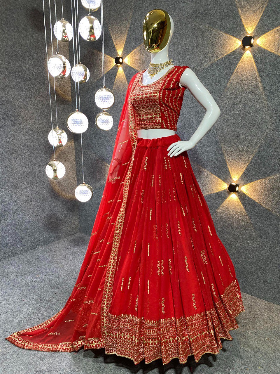 Red Colour Embroidered Attractive Party Wear Silk Lehenga choli